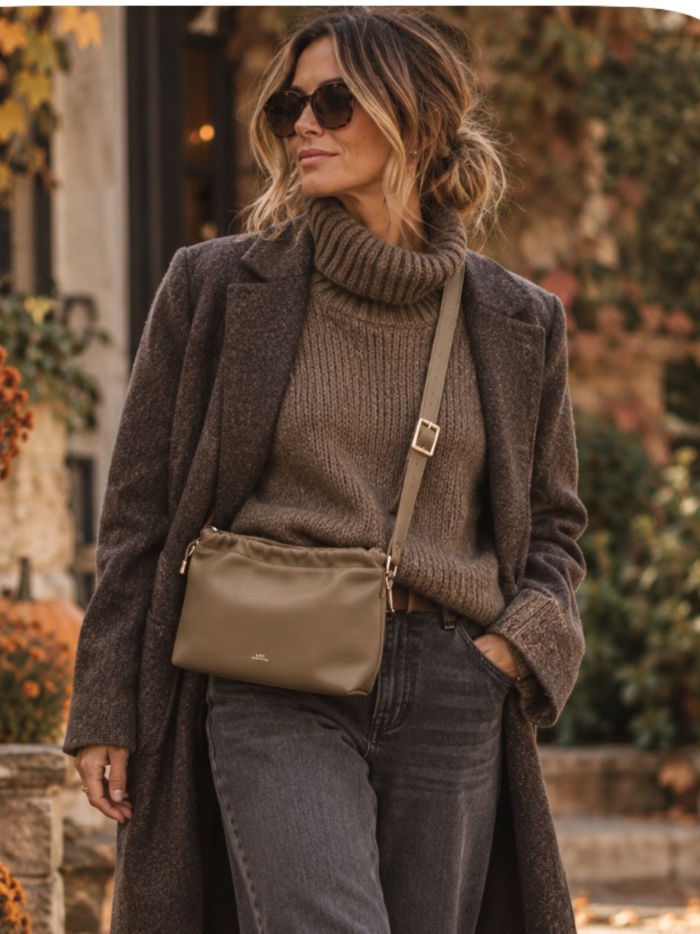 A.P.C. Nino large Luxury leather bag Rue Madam Paris khaki neutral ruched 390$
